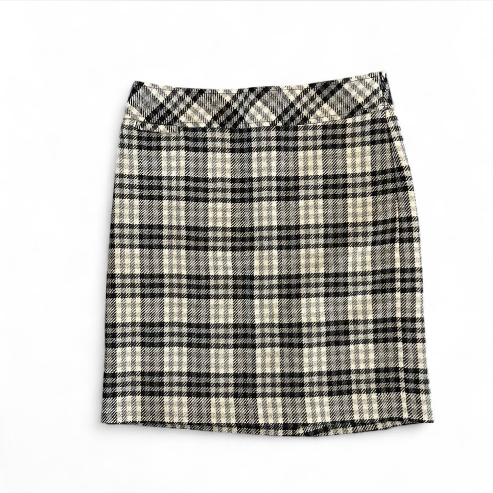 L.L. Bean Wool Blend Plaid Houndstooth Pencil Skirt